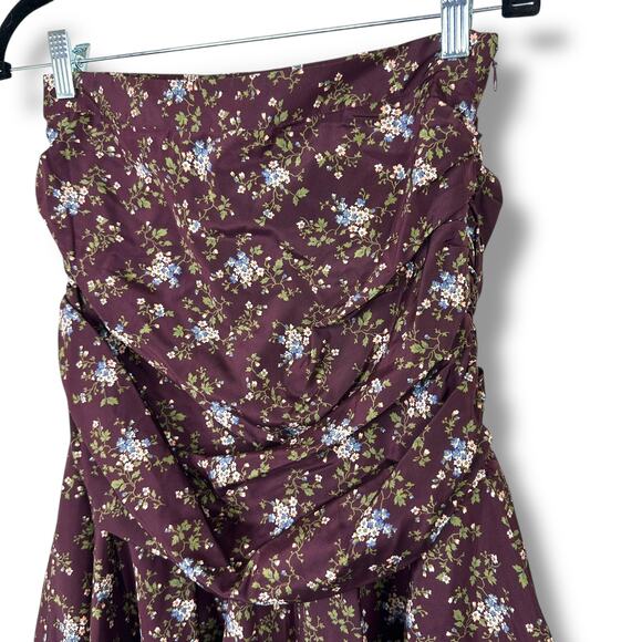 Veronica Beard NWT Merlot Multi Floral Print Taras Silk Ruched Mini Skirt Size 4 - Picture 3 of 10